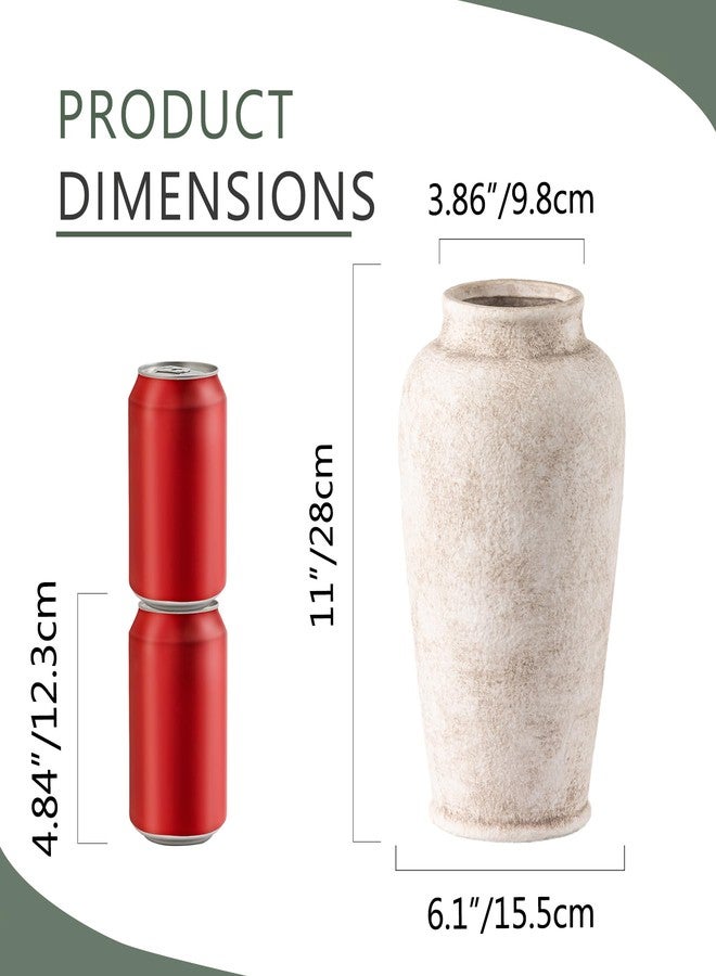 ooit Ceramic Large Flower Vase, 11 Inch Tall White Rustic Vase Farmhouse Decorative Vase Floral Pottery Vases for Home Decor Table Living Room Entryway Mantel Bedroom Bathroom Kitchen - Rustic White - Image 2